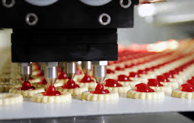 Food products on an automated production line
